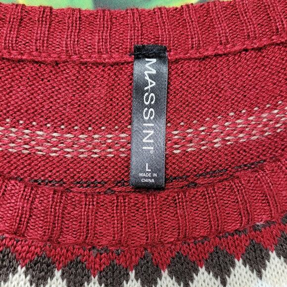 Massini Fair Isle Dark Red Maroon Sweater Dress Tunic Self Sash Belt size Large - Picture 12 of 13